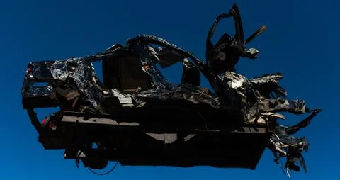 Crashed car in the air. Stock Photos