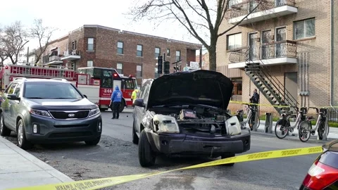Crashed car with battery outside Stock Footage 139654787