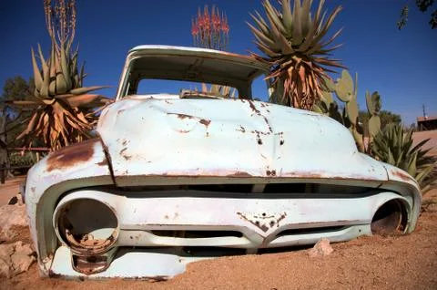 Crashed car in the desert Stock Photos