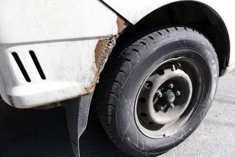 Crashed car front side and bumper tire Stock Photos