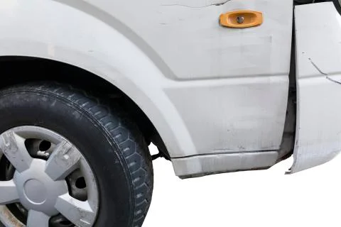 Crashed car front side isolated on white Stock Photos