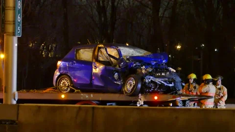 Crashed car on towing Stock Footage 139664135
