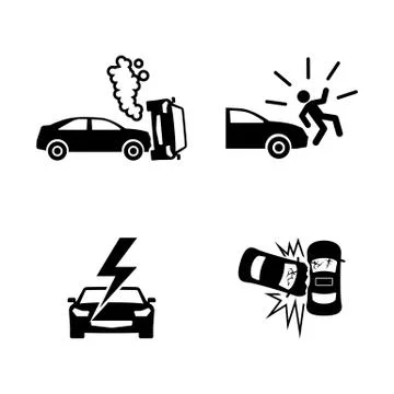 Crashed cars. Simple Related Vector Icons Stock Illustration