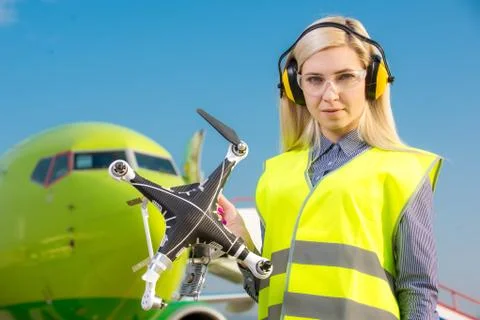 Crashed drone at an airport Stock Photos