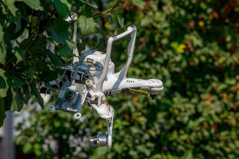 Crashed drone on the ground Stock Photos