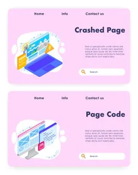 Crashed page vector website landing page template set Stock Illustration