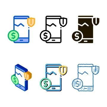 Crashed phone screen set insurance icon vector outline Stock Illustration
