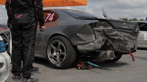 Crashed race car Stock Footage 40765025