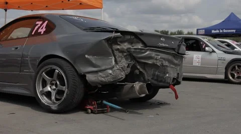 Crashed race car Stock Footage 40765126