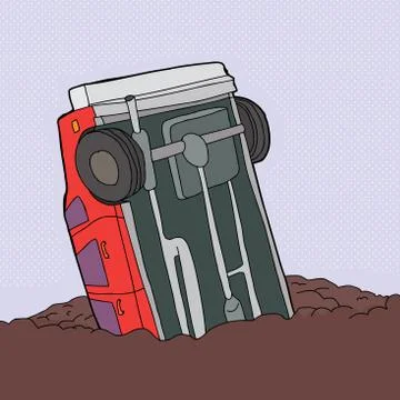 Crashed red car Stock Illustration