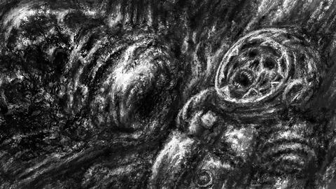 Crashed spaceship on unknown planet. Dead astronaut in broken spacesuit. Stock Illustration