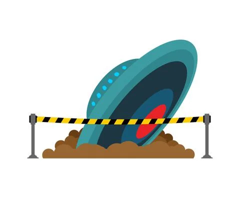 Crashed UFO isolated. collapsed unidentified flying object. Stock Illustration