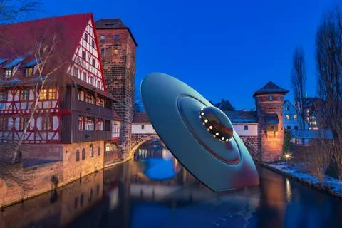 An crashed UFO in Nuremberg Stock Illustration