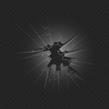 Crashed window glass 3d realistic vector illustration on transparent background. Stock Illustration