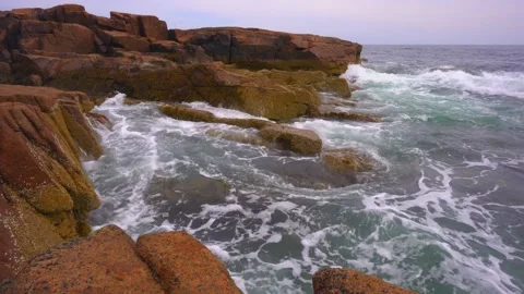 Crashing Atlantic Waves - Thunder Hole - Park Loop Road - Acadia National Park Stock Footage 342918424