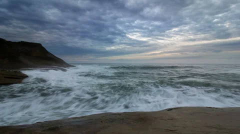 Crashing Waves and Clouds Time Lapse at Cape Kiwanda in Pacific City Oregon Stock Footage 43144502