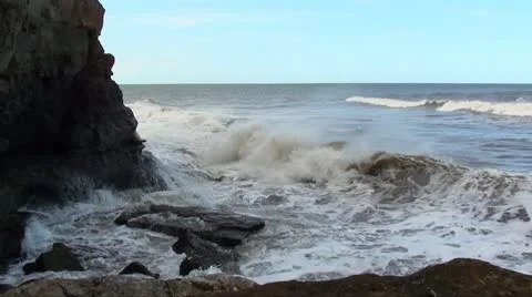 Crashing waves on rocks Stock Footage 10977190