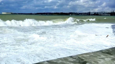 Crashing waves on the seafront Stock Footage 42310296
