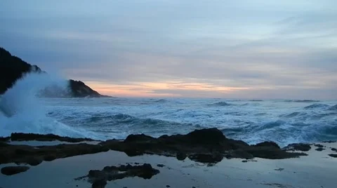 Crashing Waves at Sunset Stock Footage 10586915