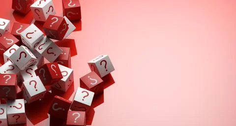 Crason, white cubes with a question mark roll out on the table. The concept o Stock Illustration