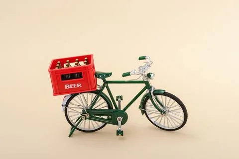 A crate of beer on a bicycle Stock Photos