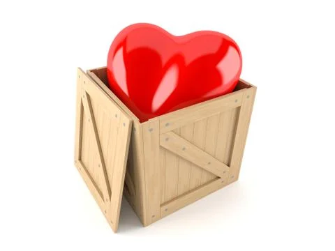 Crate with big red heart Stock Illustration