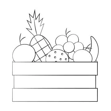Crate box with fruit. Draw illustration in black and white Stock-Illustration