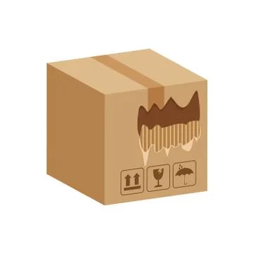 Crate boxes torn hole damaged, ripped broken cardboard box brown, damaged tor Illustration