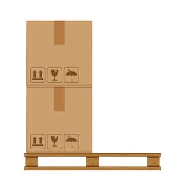 Crate boxes two on wooded pallet, wood pallet with cardboard box in factory w Illustrazione stock