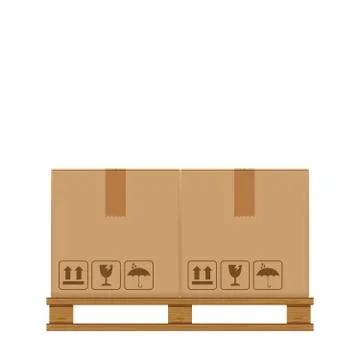 Crate boxes two on wooded pallet, wood pallet with cardboard box in factory w Illustrazione stock