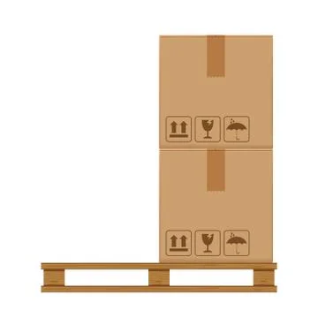 Crate boxes two on wooded pallet, wood pallet with cardboard box in factory w Illustrazione stock