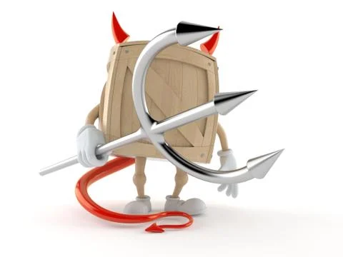 Crate character with devil horns and pitchfork Stock Illustration