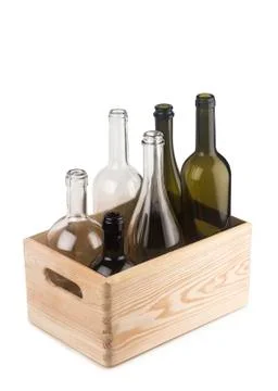 Crate with different wine bottles Foto stock