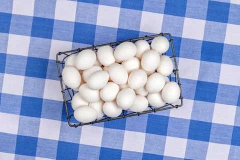Crate of fresh eggs on tabletop Stock Photos