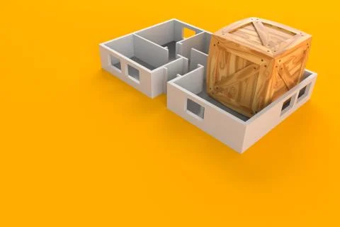 Crate inside house plan Stock Illustration