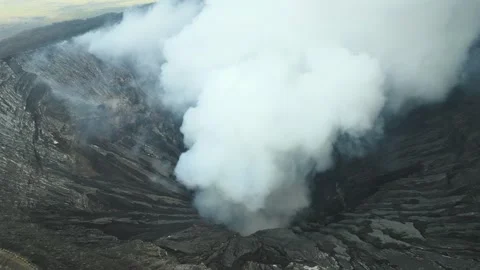 Crater of active erupting volcano Bromo in Indonesia. Stock Footage 295763764