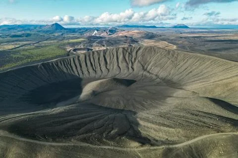 Crater formation with desert panoramic view in Iceland Stock Photos