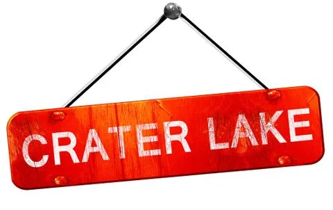 Crater lake, 3D rendering, a red hanging sign Stock Illustration