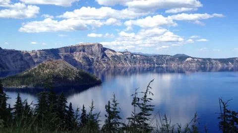 Crater Lake from Above - Clouds Reflected Video stock 34480691
