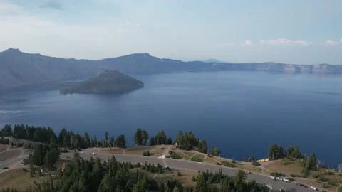 Crater Lake Aerial Pull Back Stock Footage 158189686