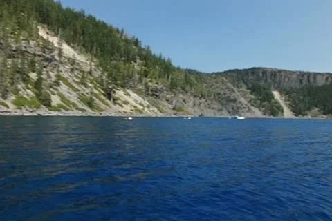 Crater Lake High Speed 120fps 20 Slow Motion Boat shot Water Surface Stock Footage
