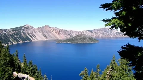 Crater Lake, Oregon, Featuring Wizard Island Stock Footage 150396620