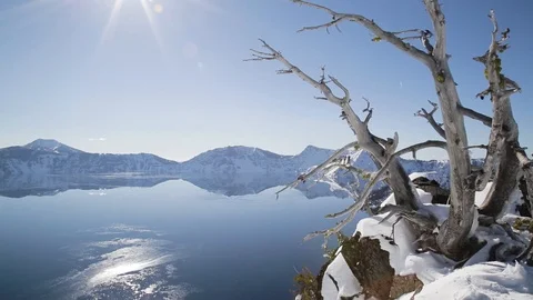 Crater Lake Winter Stock Footage 87710381
