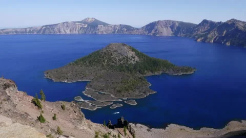 Crater Lake with Wizard Island Stock Footage 221661253
