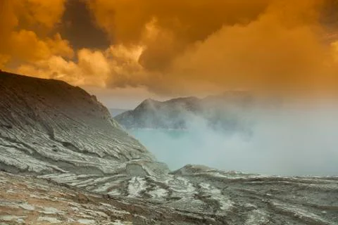 Crater of volcano Ijen, Java, Indonesia Stock Photos