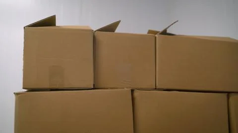 Crates of fish rise on the elevator. Boxes rise on the elevator. Fish factory Stock Photos