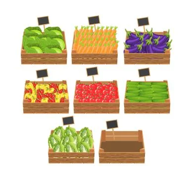 Crates with fresh vegetables. Illustrazione stock
