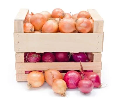 Crates with onions Foto stock