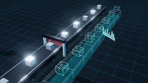 Crates Running A Fast Scanner As Their Wireframe Twins Run Ahead From Overhead 스톡 동영상 344640224