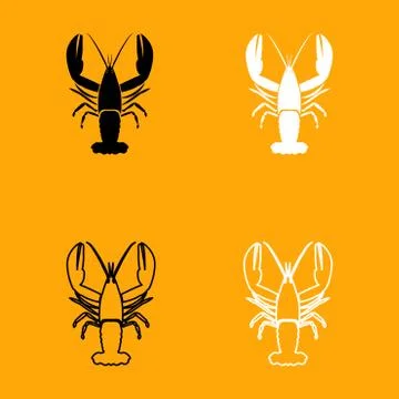 Craw fish black and white set icon. Stock Illustration